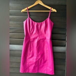 Steve Madden Medium Hot Pink Pleather Mini Dress Spaghetti Strap NWT